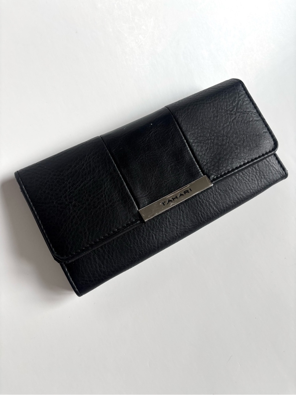 Tahari Black Clutch Wallet with RFID lining, synthetic leather